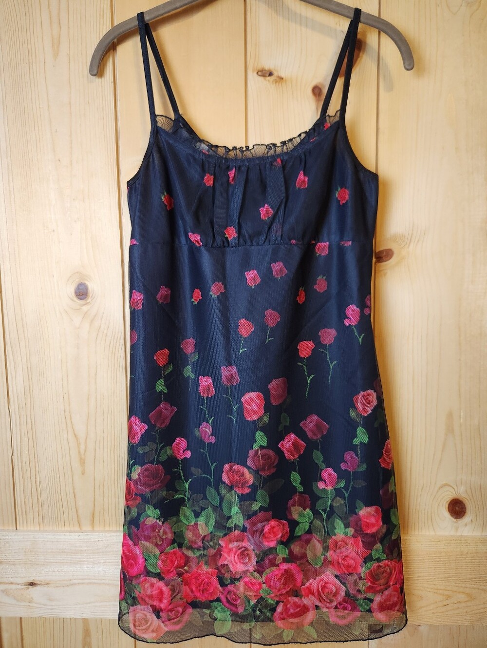 Vintage BYER TOO! Y2K 90s Goth Rose Mesh Overlay Whimsy Spaghetti Strap Dress